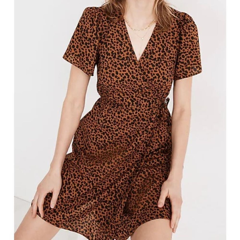 Madewell Flutter Sleeve Leopard Mini Wrap Dress Sz. XS